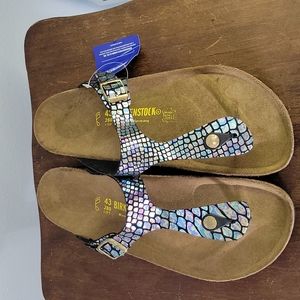 Birkenstock Gizeh Shiny Snake Black Multicolor Sandals size 12/ 43